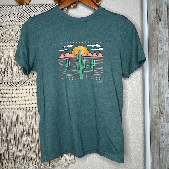 Wrangler Graphic Teal T-Shirt with Desert Print - Picture 1 of 3